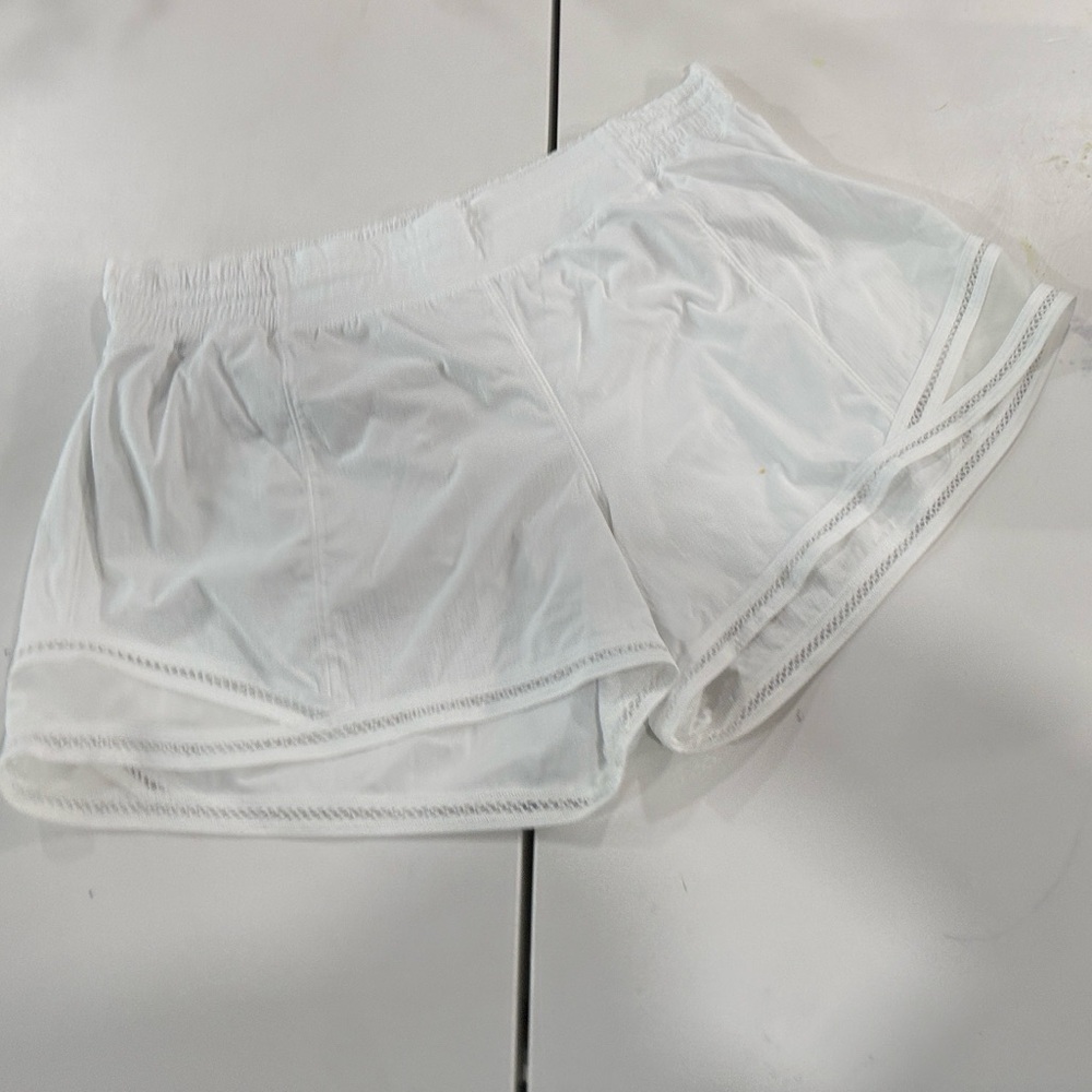 lululemon athletica White Hotty Hot 4" lined white size 12 lace trim
